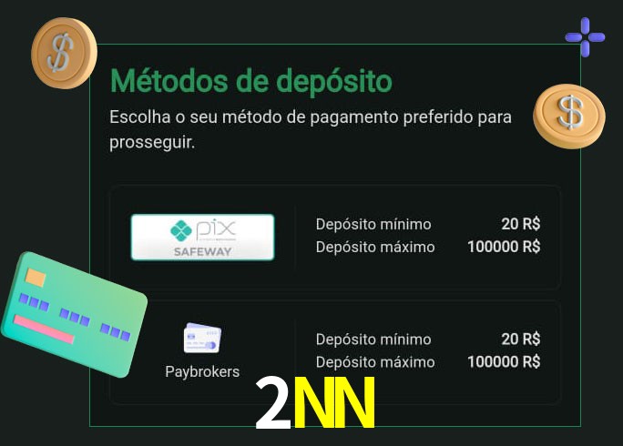 O cassino 2NN oferece uma grande variedade de métodos de pagamento